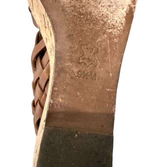 Tory Burch Killian Brown Leather Strappy Woven Cork Platform Wedge Sandals 9.5 - Picture 10 of 10